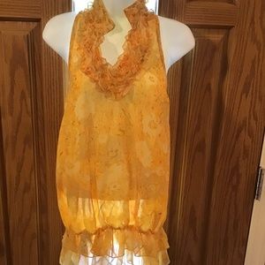 💚3/$25 Twenty one size M yellow white flower sleeveless blouse ruffled v neck